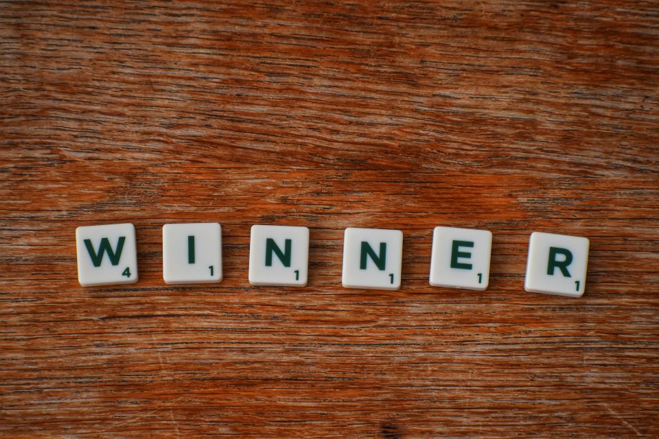 Scrabble letters spelling Winner