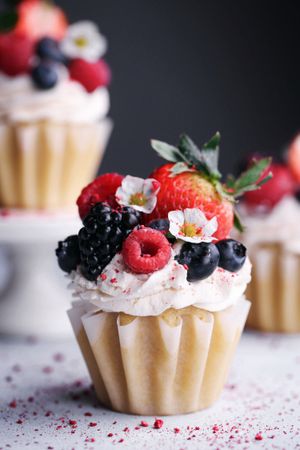 Vegan vanilla cupcakes with berries