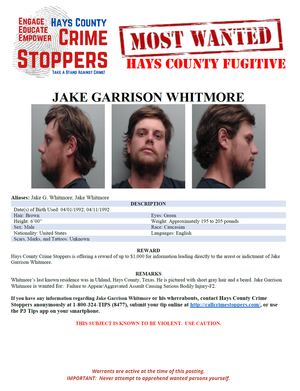 Whitmore most wanted poster