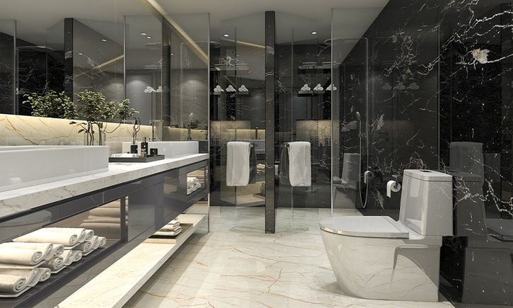 Beige floor tiles white marble base