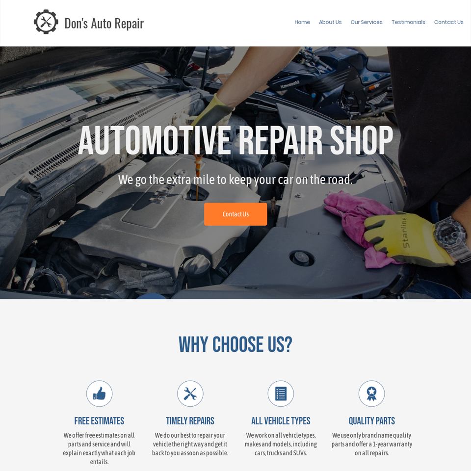 Auto repair website template design
