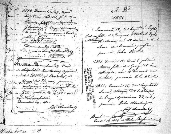 Baptism of eustasee labou kensler witnessed by julia leclaire