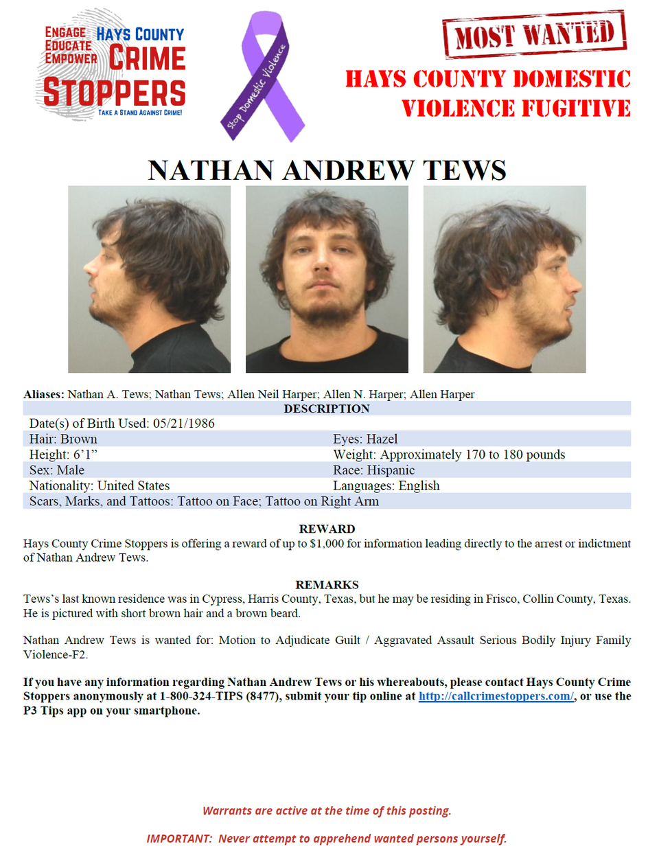 Tews most wanted poster