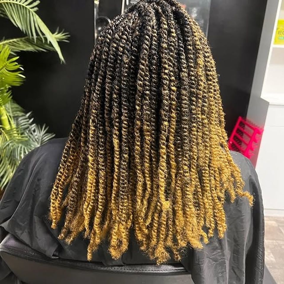 Kinky hair twists, done by Amazing African Hair Braiding By Ruthy in Los Angeles CA