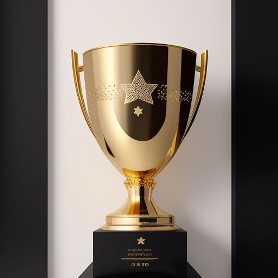 Display a gold trophy with 5 g