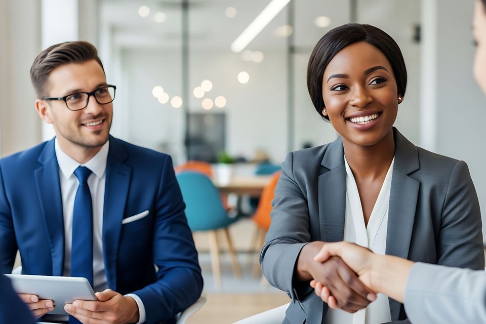 Vecteezy business people shaking hands in a modern office during a 73746996