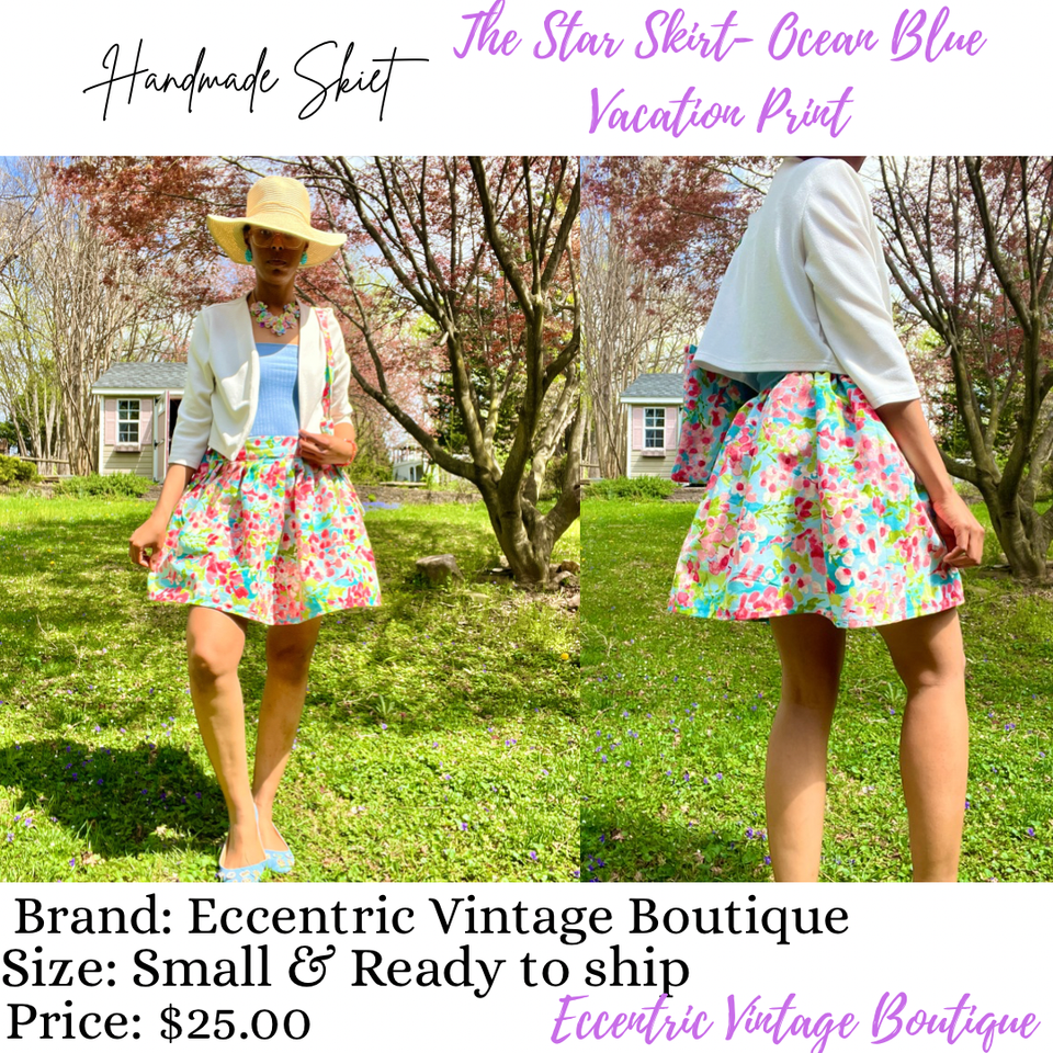 The star skirt  ocean blue vacation print