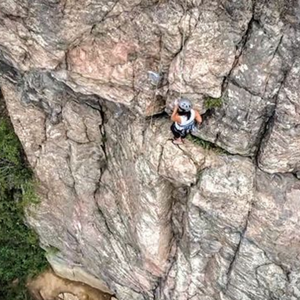 Stunning drone image of rock-climber | Boise Aerial Drone Photography