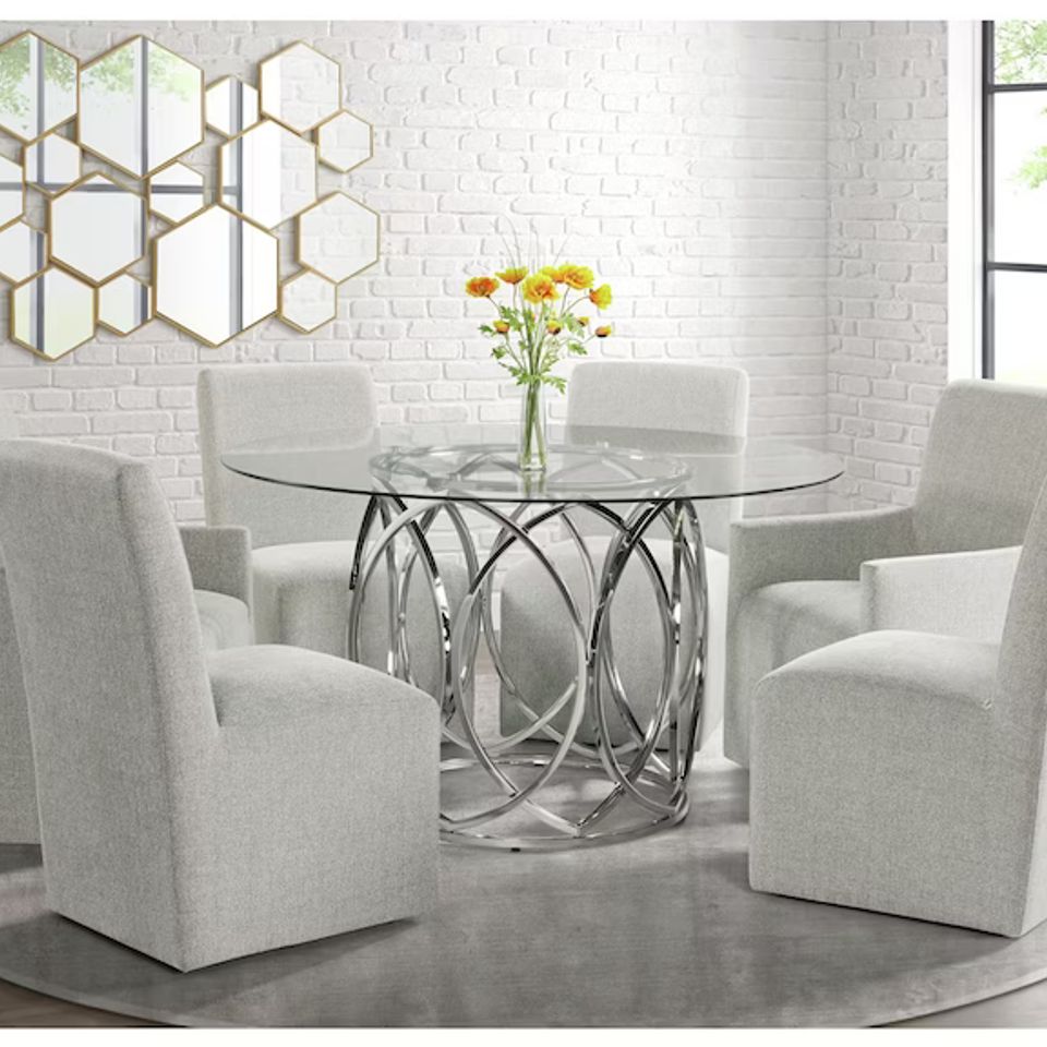 Merlin 7 piece dining set merlin w 4 gray nero side chairs and 2 nero arm chairs glass   bm