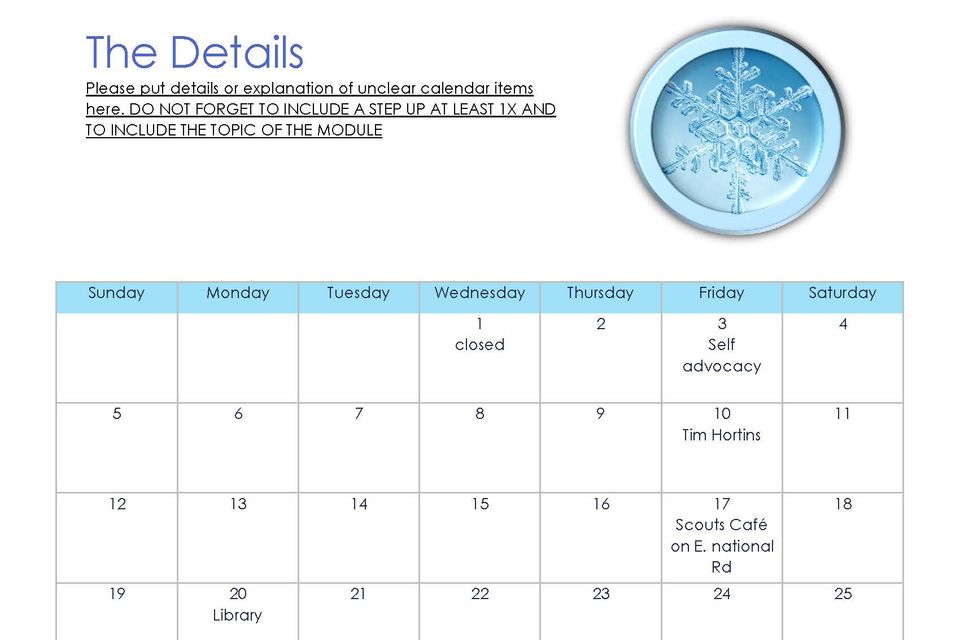 January outing 2025 calendar