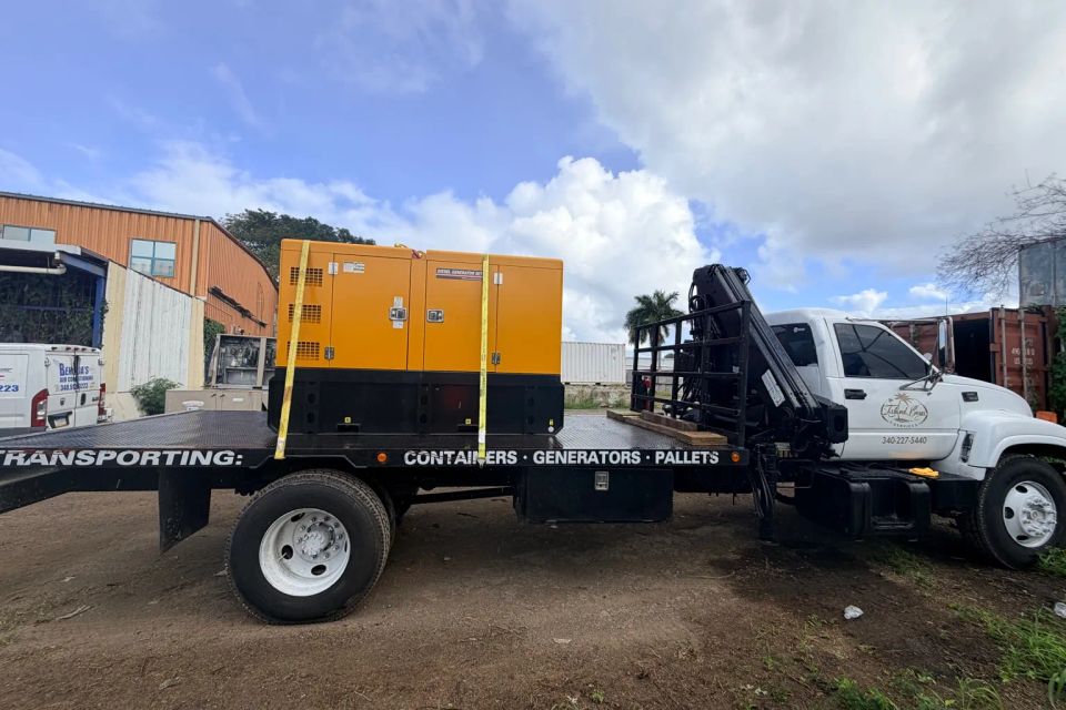 Generator being transported on flatbed