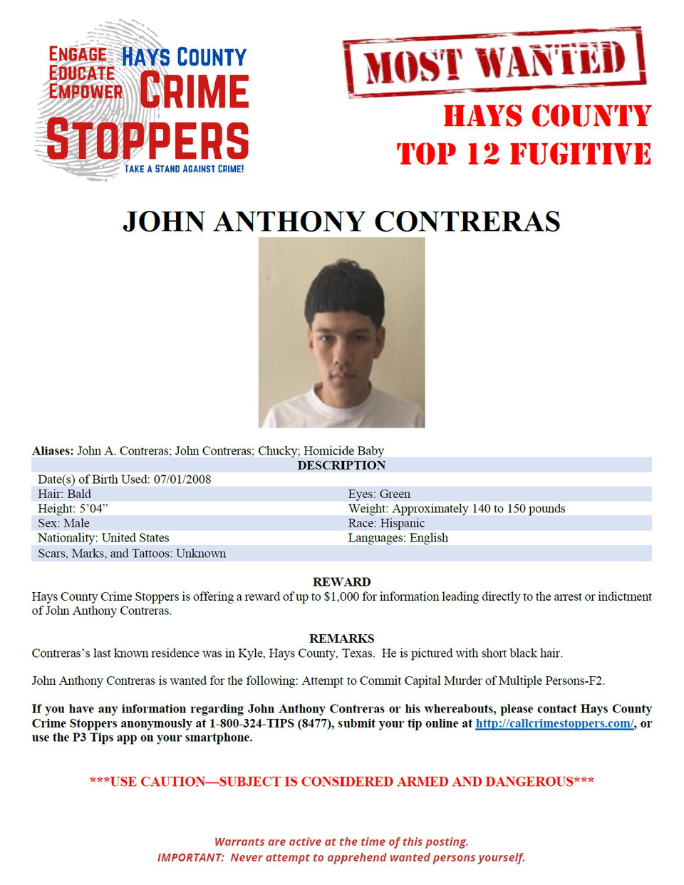 Contreras most wanted poster