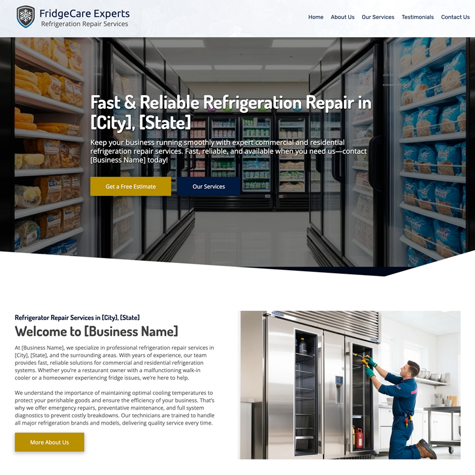 Refrigeration repair website design theme