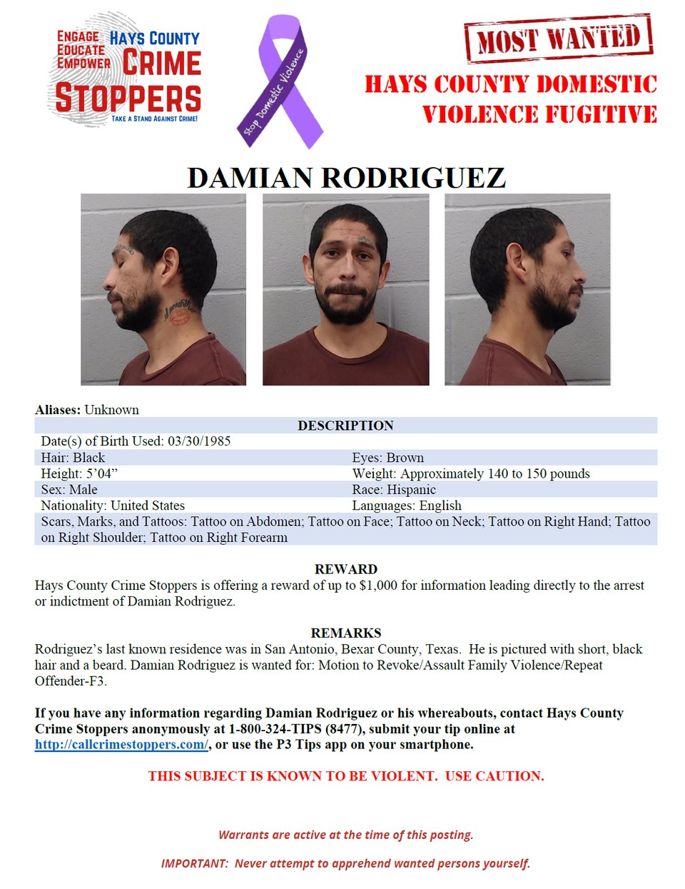 Rodriguez most wanted poster