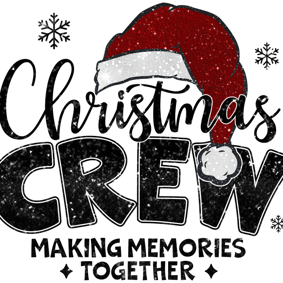 Seasons   christmas christmas crew with santa hat blk’