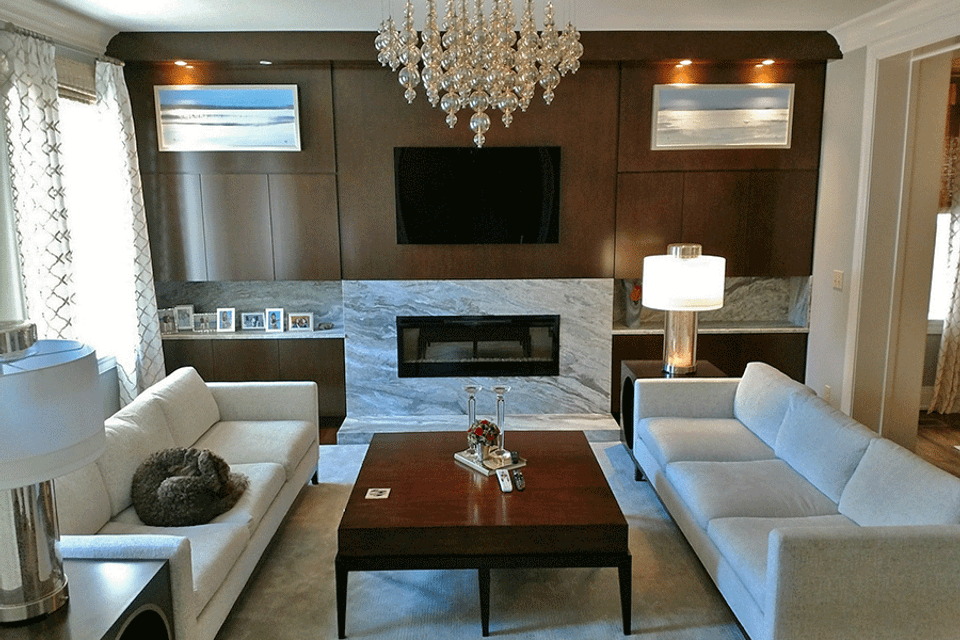 Living room with sofa and loveseat after