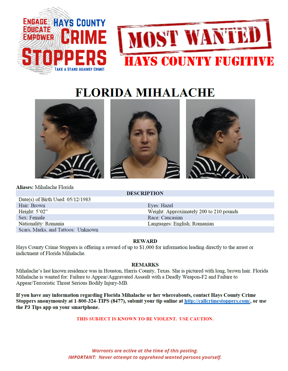 Mihalache most wanted poster
