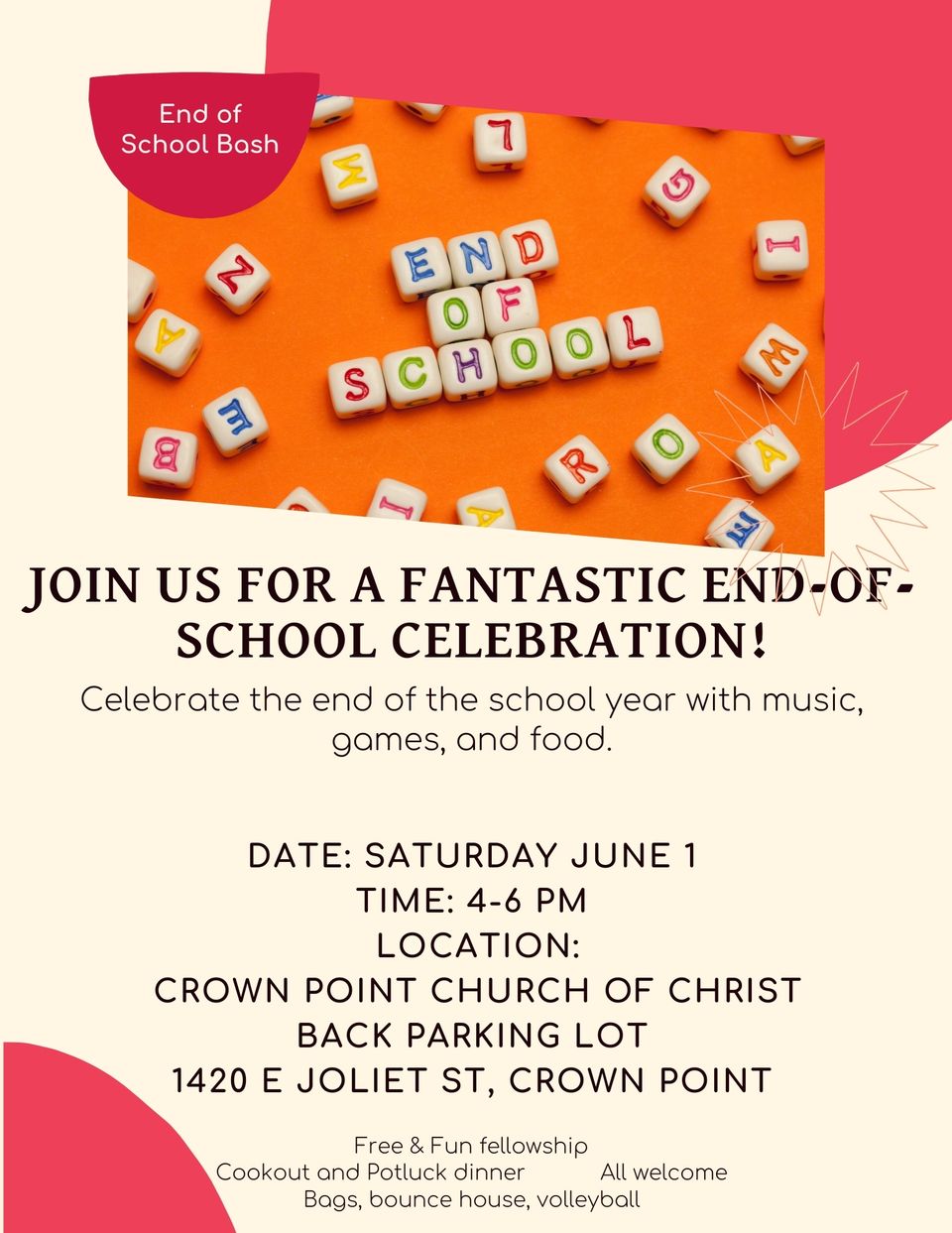 Date saturday june 1 time  time  location crown point church of christ back parking lot