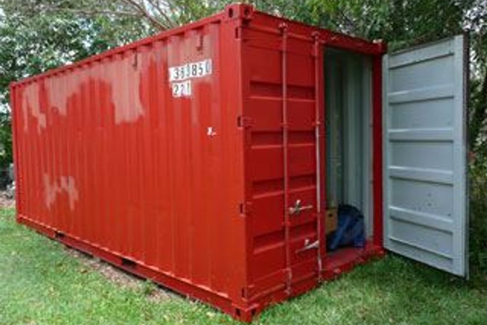 Red shipping container