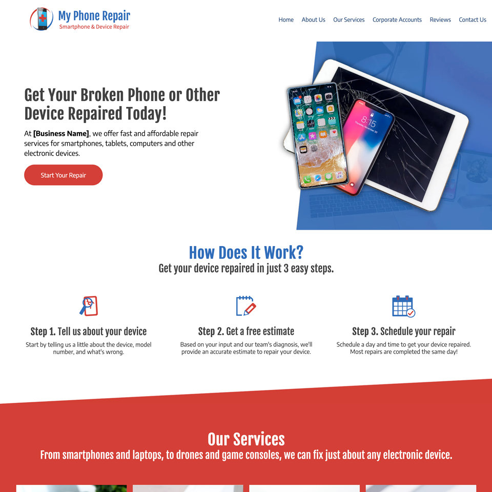 Mobile phone repair website design