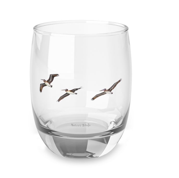 Whiskey glass pelicans