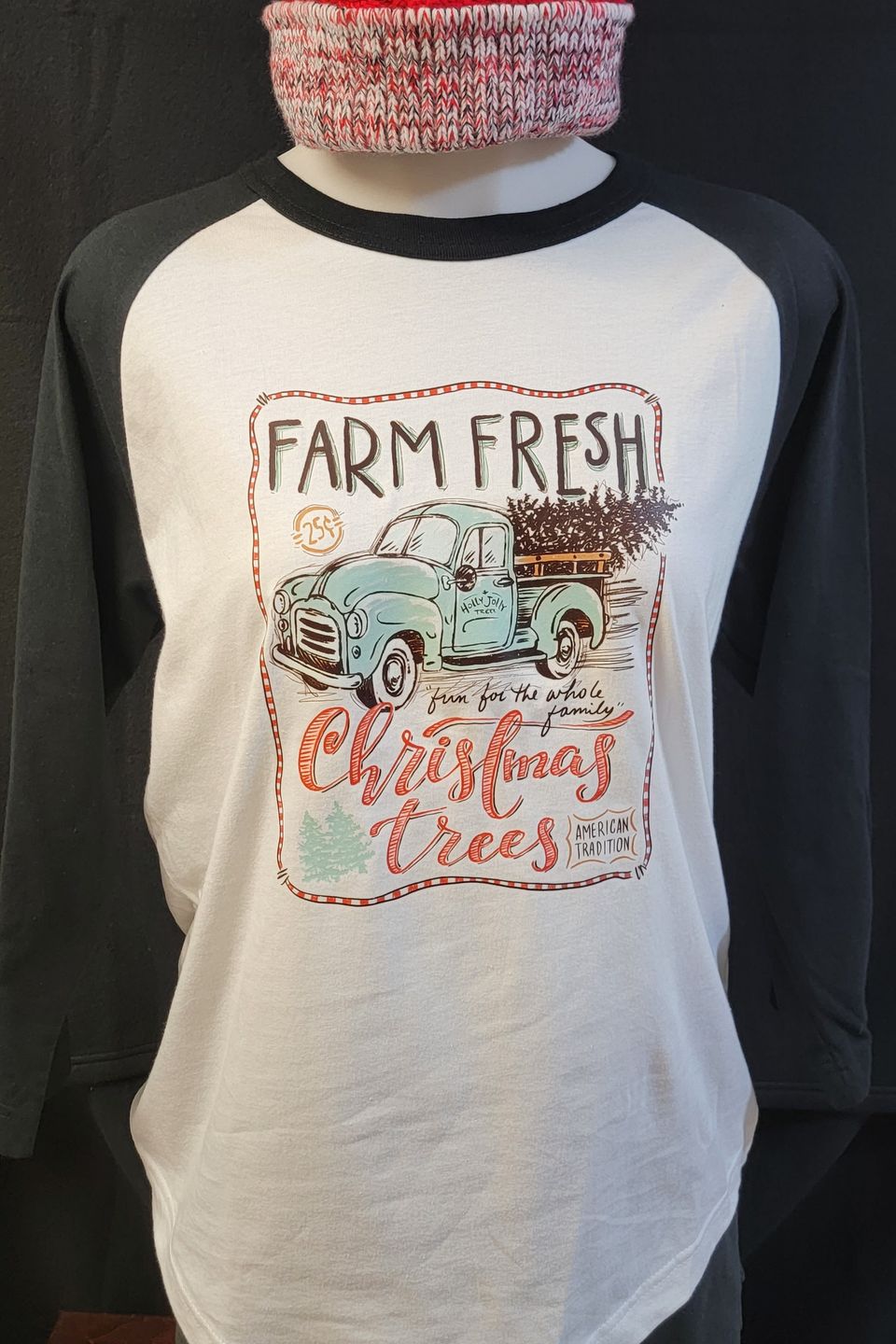 "Farm Fresh Christmas Trees" t-shirt designed by SaRi's Creations using Direct to Film (DTF) technique. 