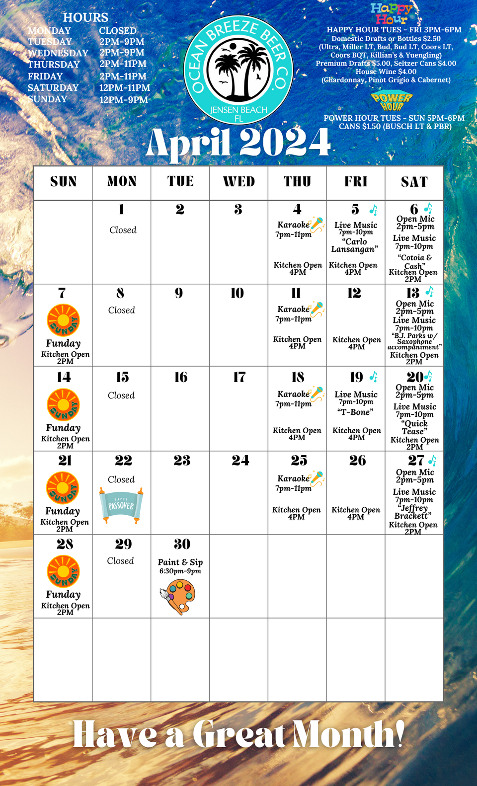 Obbc april calendar
