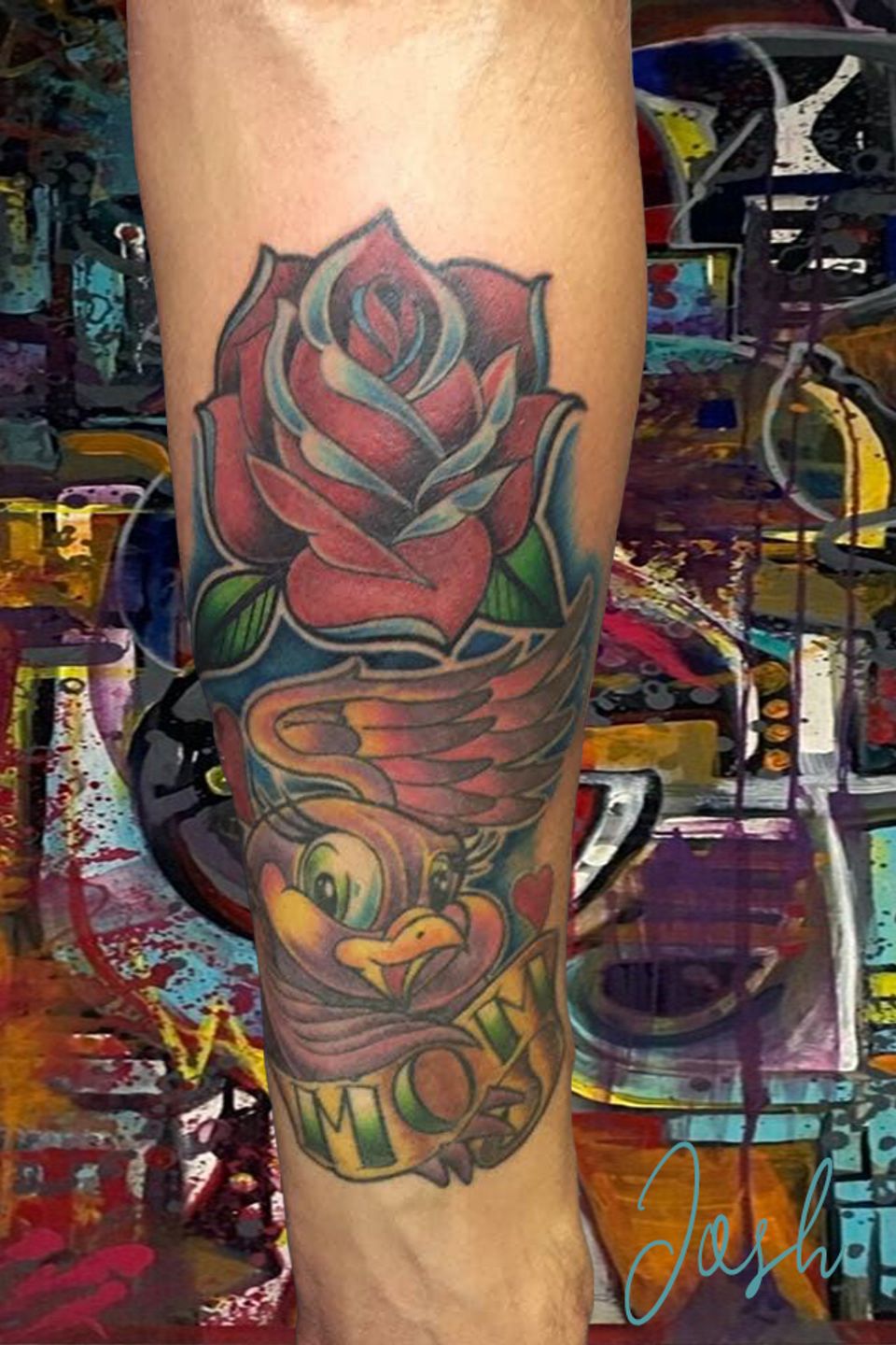 Tbajosh neotraditional bird mom banner rose