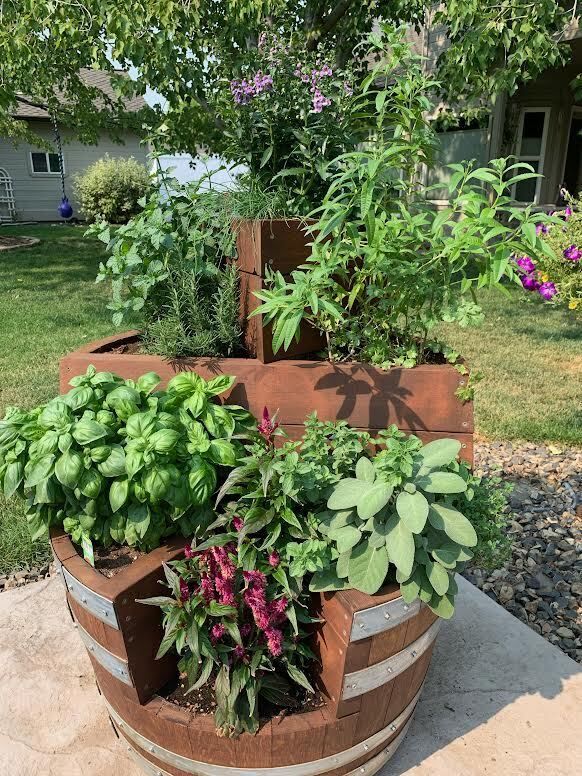 Custom tiered wine barrel for plants in Meridian Idaho