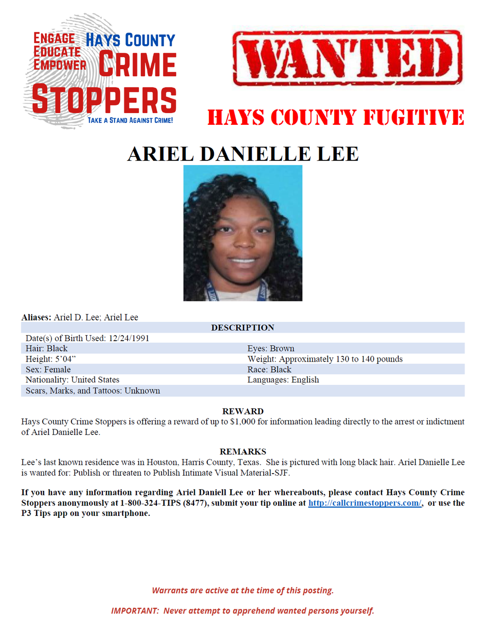 Lee wanted poster