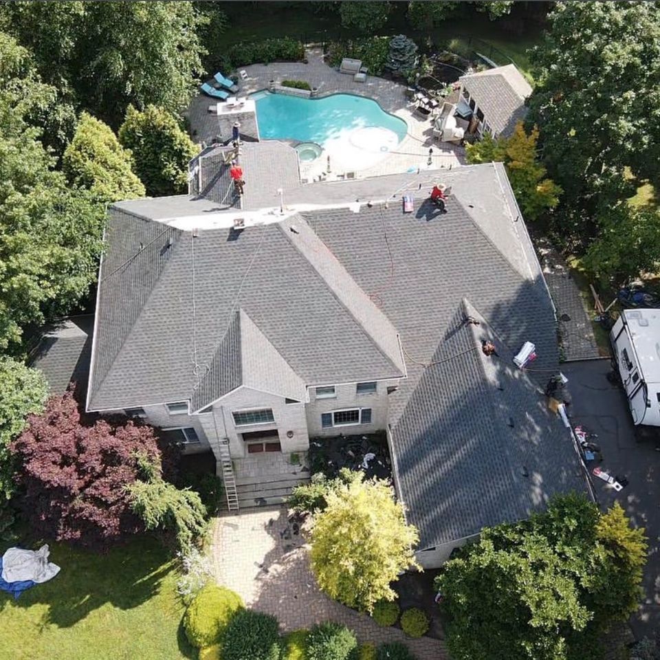 aerial view of Best Builder Construction roofing job in NJ 