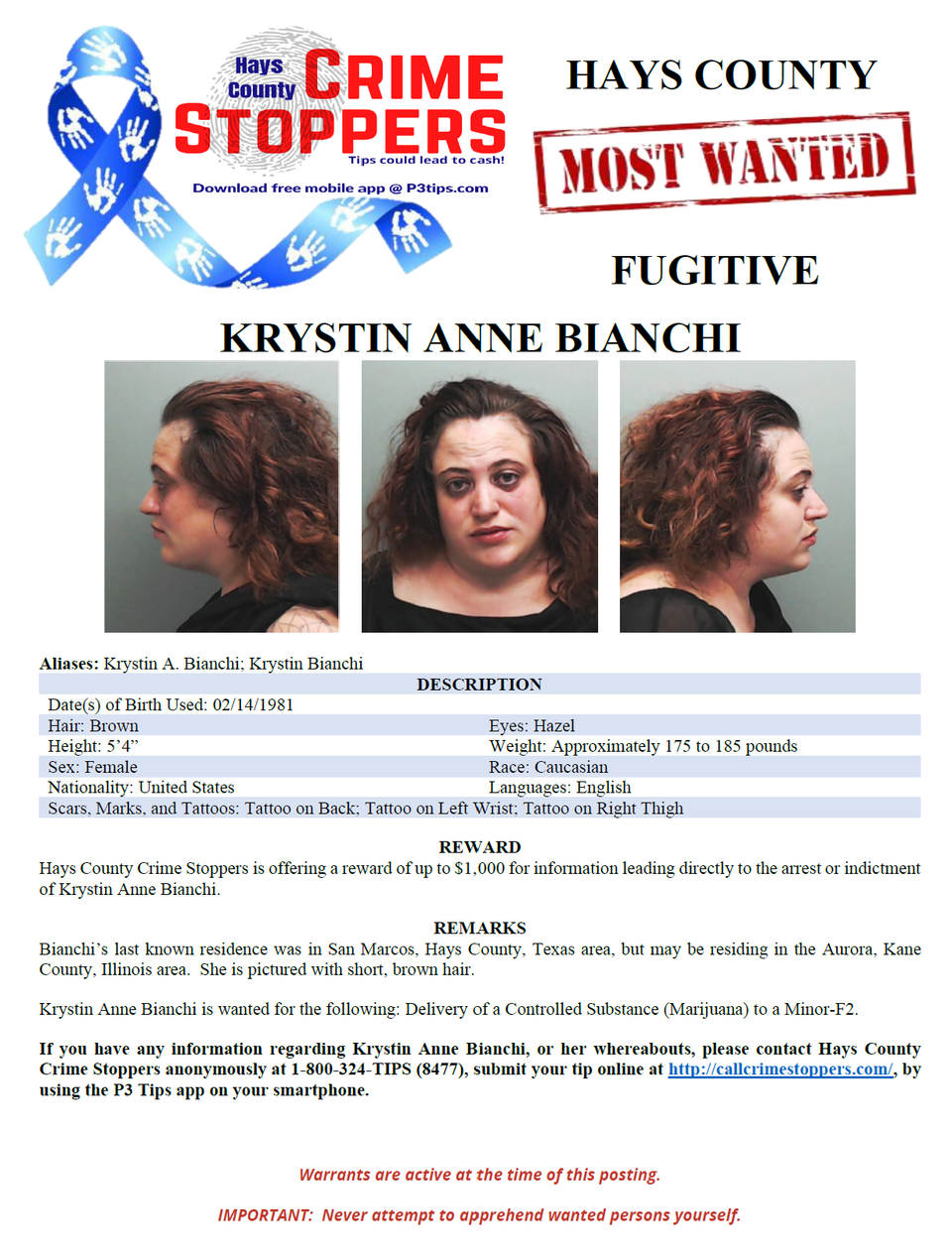 Bianchi most wanted poster