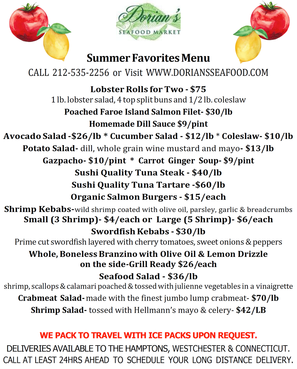 Summer favorites menu