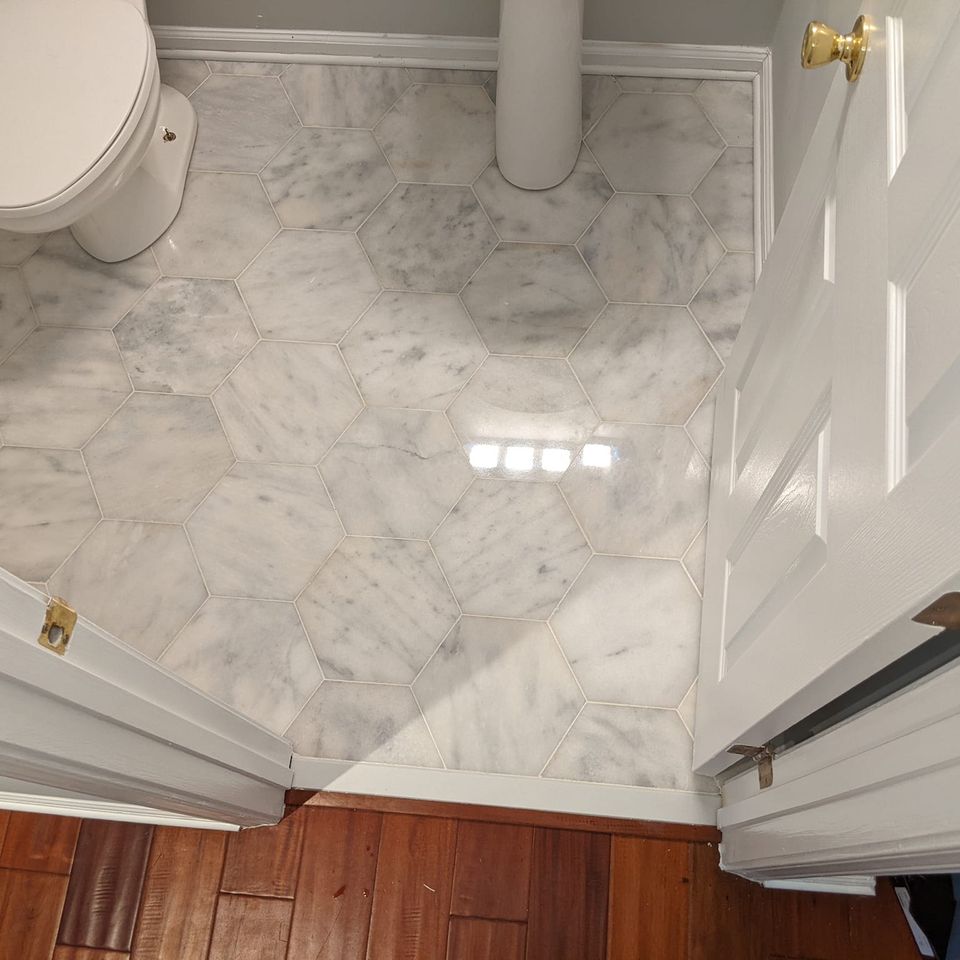 Decked out bathroom floor