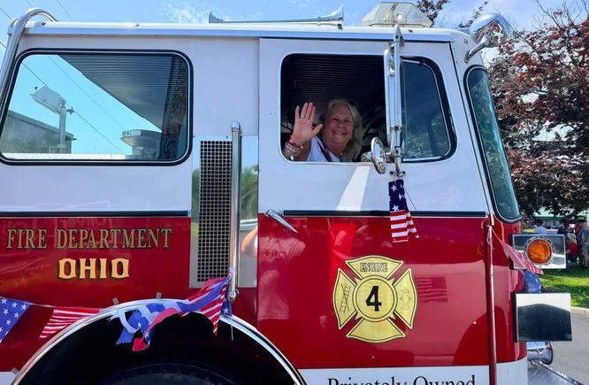Claudia in the fire truck