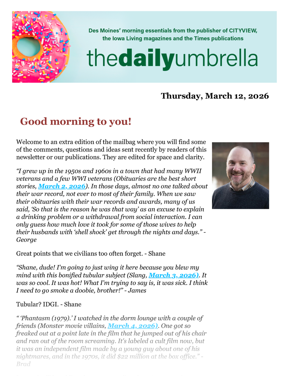 Daily umbrella march 12  iowa’s soaring cancer rates headline symposium   2.79 gas  how do bees get to school  1