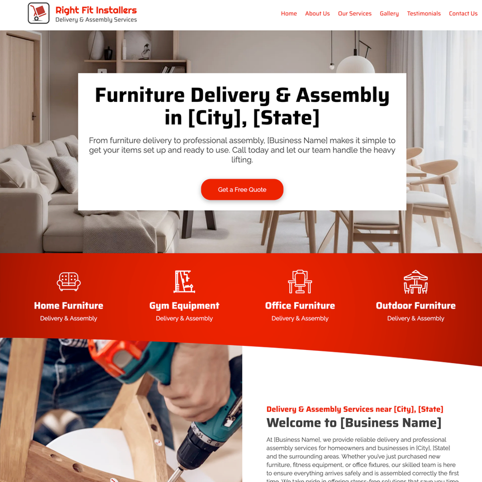 Delivery assembly website design theme