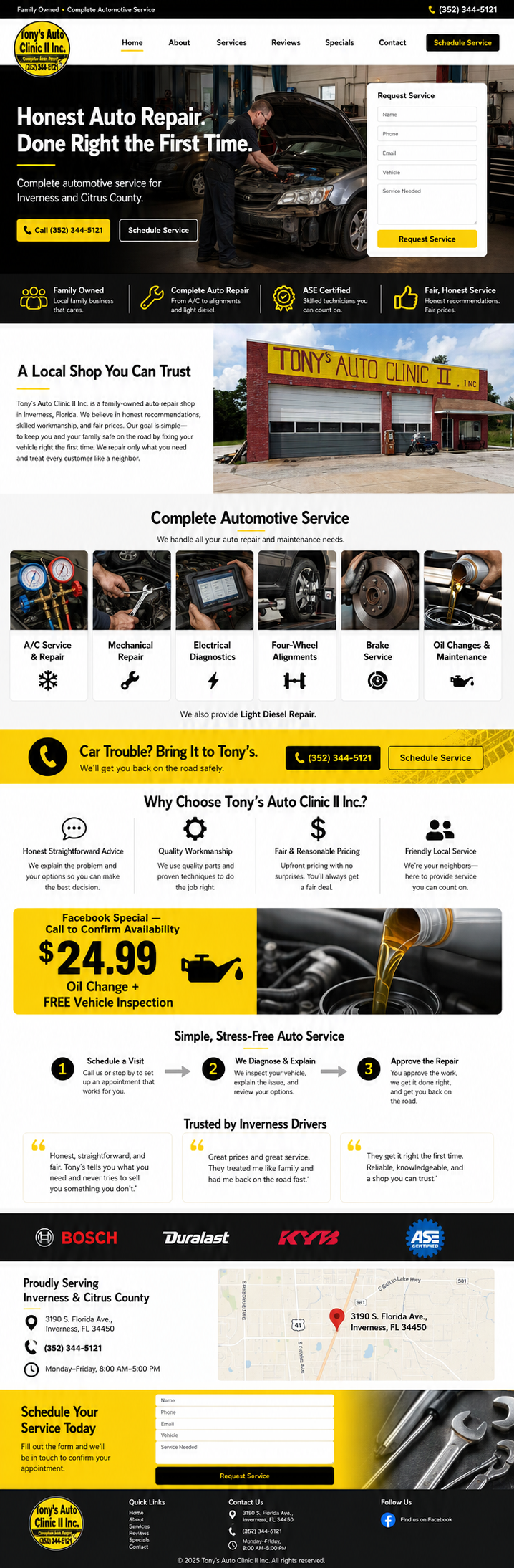 Tony's auto clinic ii website mockup