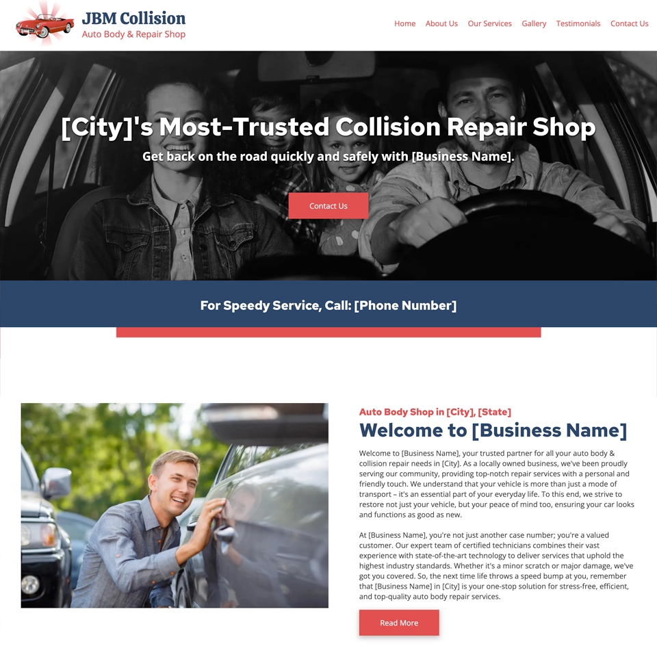Auto collision repair website design theme