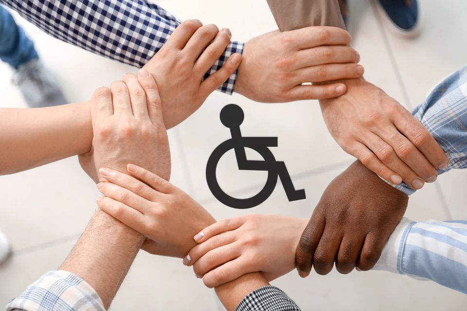 Stock photo illustrating community and empowerment for a disability services website.