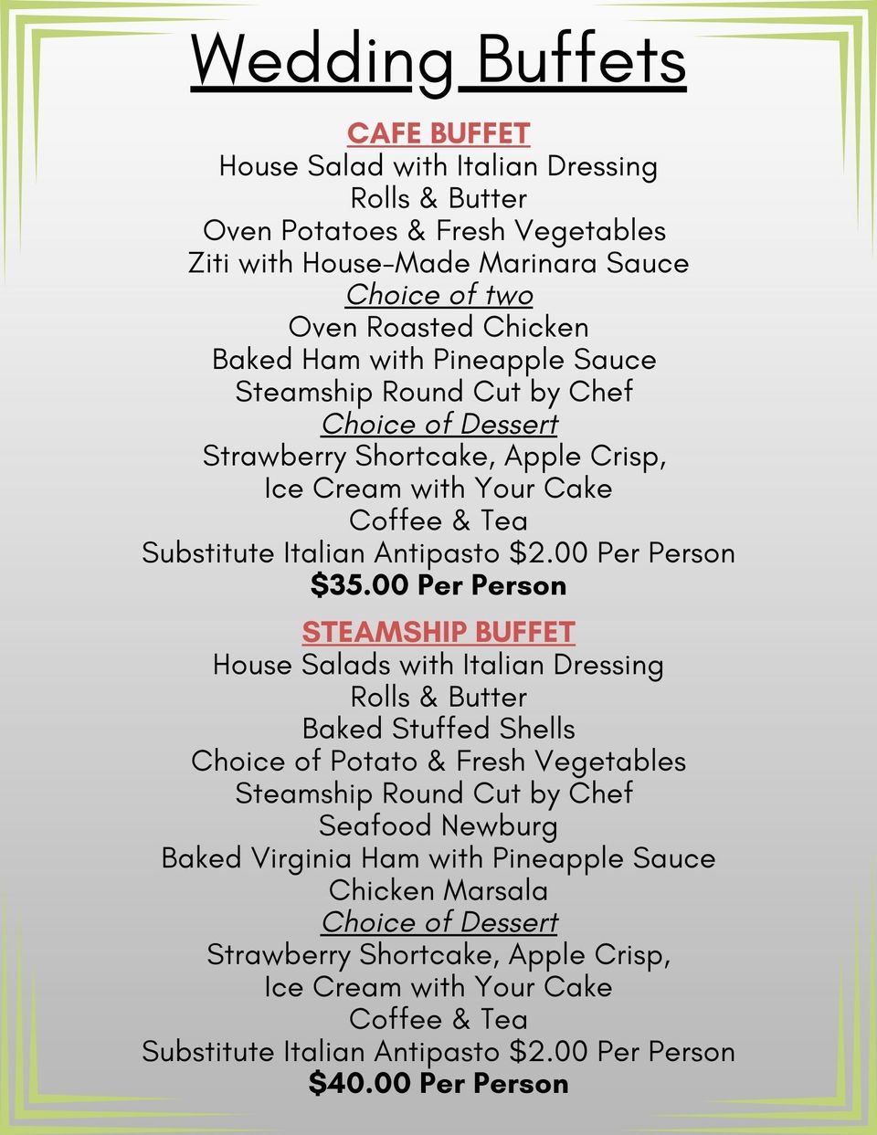 Wedding buffets