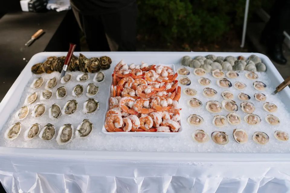 Clams, shrimp and other seafood, catered by Shore2Shore Shucking of Long Island