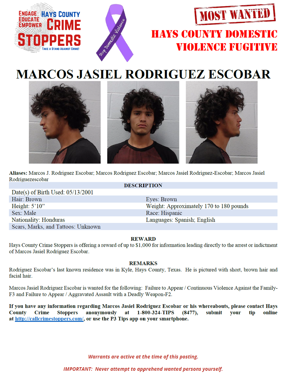 Rodriguez escobar most wanted poster