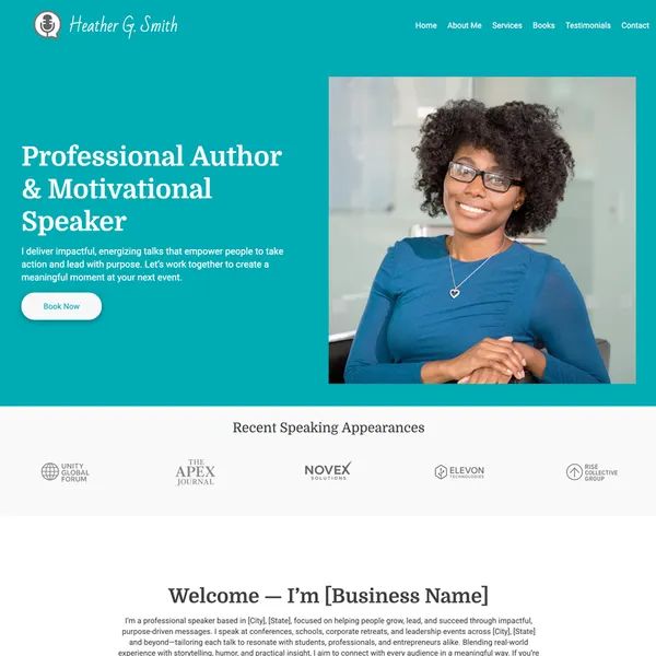 Professional author and motivational speaker website design example for personal branding and online business growth.