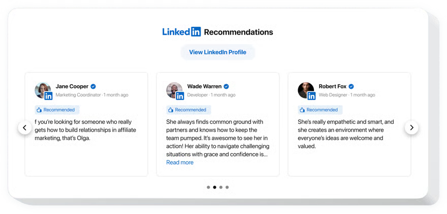 Linkedin recommendatios webspace launcher