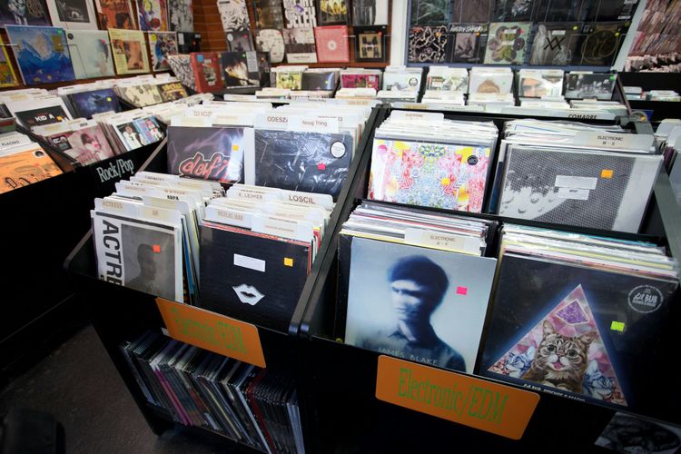 Record store vinyl crates