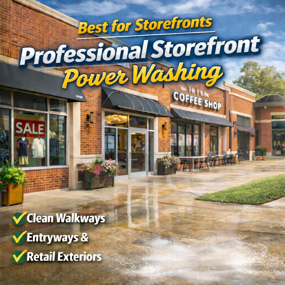 Professional storefront power washing for sidewalks, entryways, and retail exteriors in Kentucky