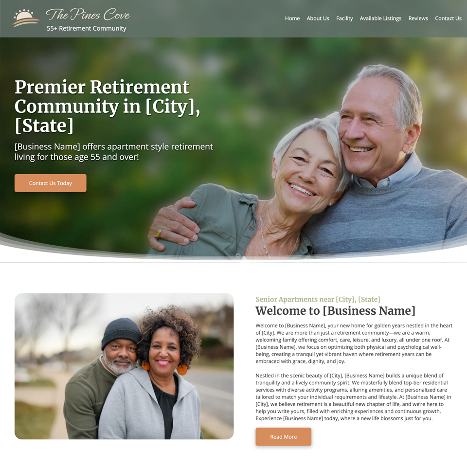 Retirement community website design theme