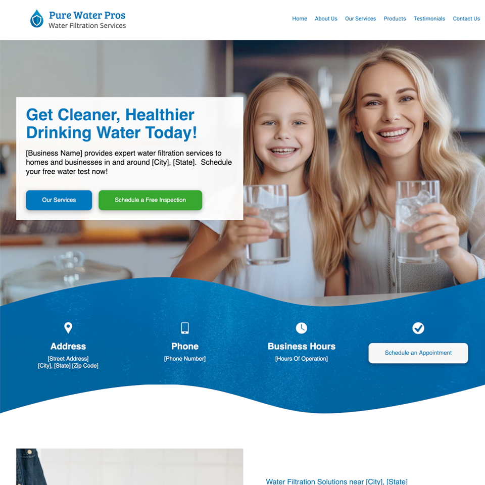 Water filtration website design theme