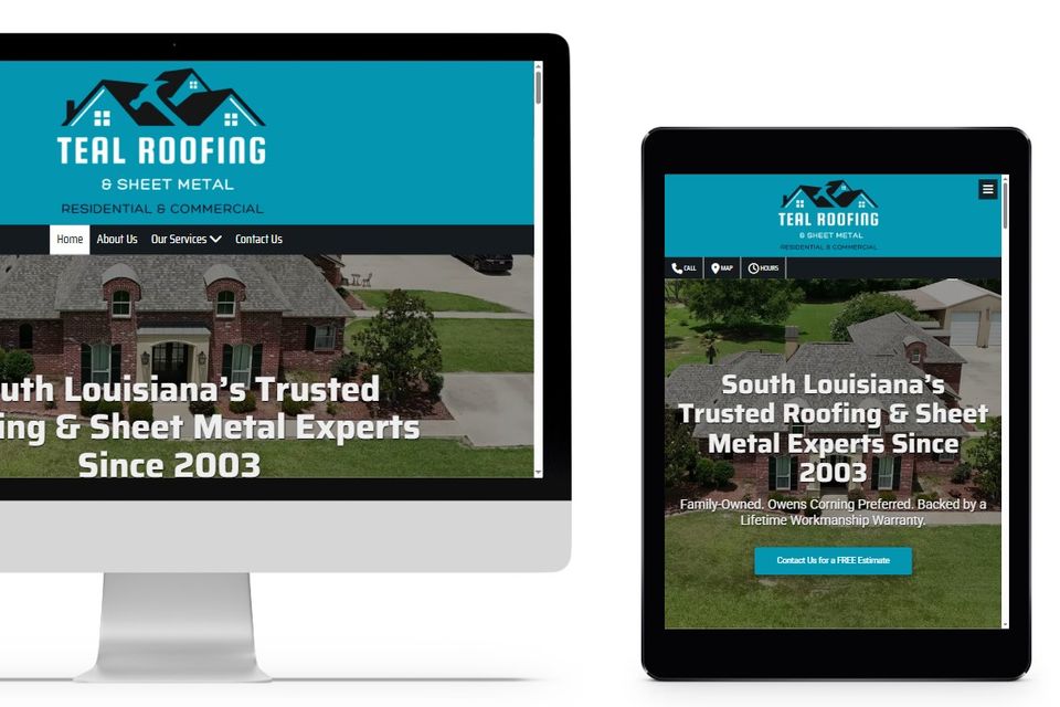 Teal Roofing and Sheet Metal located in Walker, LA. new website
